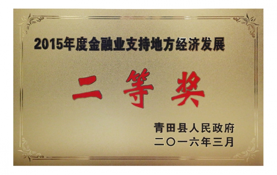 2015年度金融业支持地方经济发展二等奖